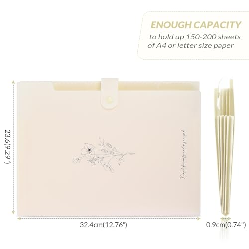 SKYDUE Expanding File Organizer with 5 Pockets, Accordion File Folders with Labels, Portable Document Paper Bill Receipt Organizer, Home College School Office Supplies, Letter Size,Apricot