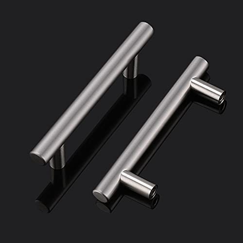 Image of Probrico 12 Pack|Brushed Nickel Modern Cabinet Cupboard Pulls in Brushed Nickel, Stainless Steel Euro Bar Kitchen Cabinet Handle Modern T Bar Dresser Pulls - 3 inch Hole to Hole, 5 inch Overal Length
