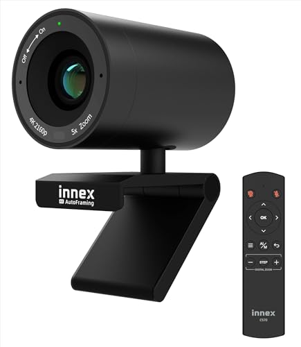 Innex C570 120-Degree Wide Angle Webcam 4K with AI Tracking, Auto-Framing, ePTZ, Webcam with Microphone, 5X Digital Zoom