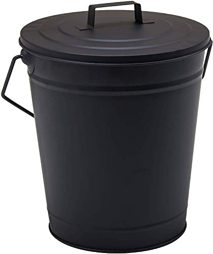 Fire Vida Ash Bucket - Soporte de Madera de carbón con Tapa, Metal, Color Negro