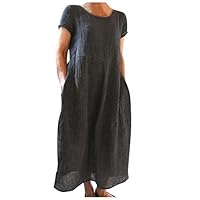 Robe De Mariée Lin Femme Chic Et Elegant Mariage Grande Taille Jeans Longue Jupe Ete Soiree Mi Fluide Gaze Coton Chemise Boheme Été Ensemble Champetre Plage Cérémonie pour Ronde,1-Grey,XXL