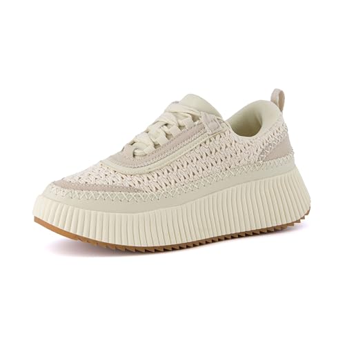 CUSHIONAIRE Women's Loop Lace up Woven Platform Sneaker +Comfort Foam, Wide Widths Available