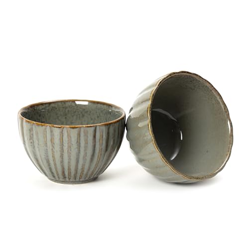 Image of Beyond Homes Ceramic Serving Bowl Set of 2, 300 ml | Glossy Finish Microwave Safe Stoneware Kharbuja, Melon Bowls for Kitchen, Dinnerware Katori for Dal, Desserts & Snacks | Green Brown