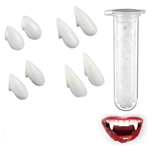 MaoNativey 4 Paires de Crocs de Vampire - Dents Pointues Loup-Garou (13/15/17/19mm) avec Adhésif Dentaire - Accessoire Halloween Effrayant - Fête Cosplay et...