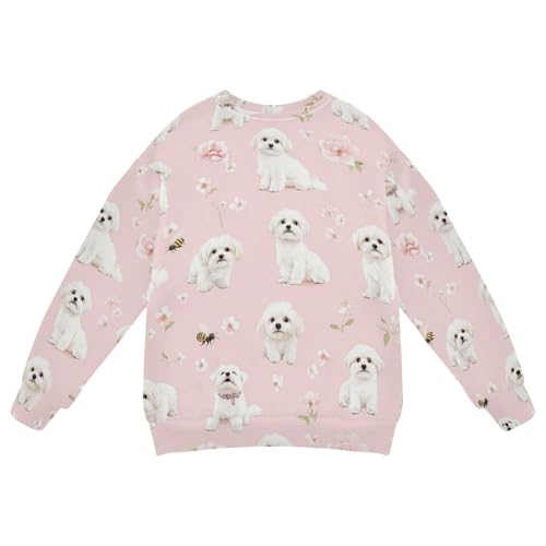 JUNZAN Cute Maltese Dogs Blush Little Kids Sweatshirt Hoodie Crewneck Hoodies for Girls Athletic 4T2