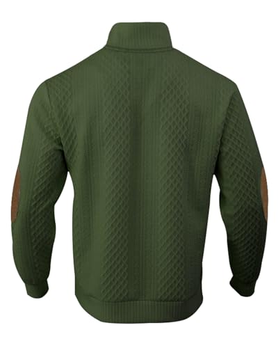 Mens Casual Sweatshirts, Stand Collar Quarter Button Up Polo Pullover, Outdoor Fashion Long Sleeve with Elbow Patches2