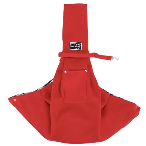 メッシュネット付き ペットスリング キャリーバッグ 犬用 猫用 抱っこひも ショルダーバッグ 小型犬 中型犬 おしゃれ 安全 犬 猫 安全 ペット ワンちゃん ネコちゃん お散歩 お出かけ (レッド)
