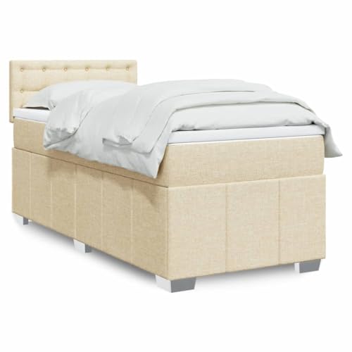 Sommier à lattes avec matelas et surmatelas intégrés Crème 100x200 cm, Tête de lit réglable, Cadre lit adulte confortable pour chambre à coucher,...