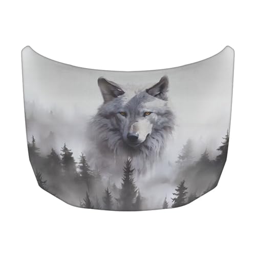 Image of Wolf White Car Hood Cover Polyester Elastic Fabrics Can be Washed Suitable for Large SUV and Pickup Trucks