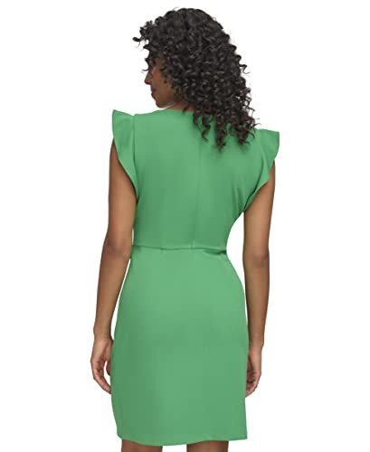 Image of DKNY Women's Flutter Sleeve Faux Wrap Dress with Hardware
