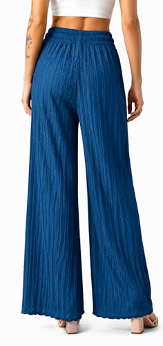 Image of Ebifin Women Pleated Palazzo Pants, Elastic Waist, Free Size, Casual Summer Wide Leg Trousers, Flowy Lightweight Lounge Pants for Travel, Vacation