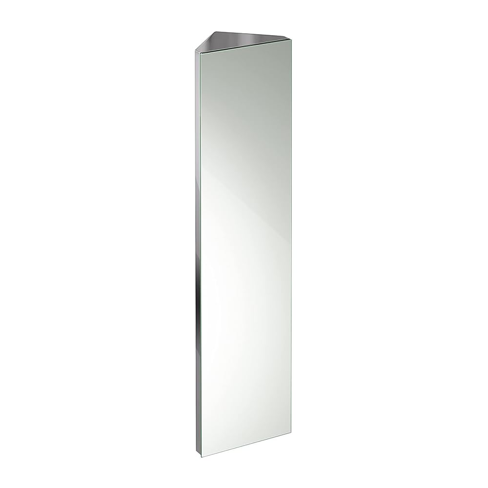 iBathUK Storvue Wall Mounted Corner Bathroom Mirror Cabinet Single Door, Frameless Triangular Silver Mirror, Magnetic Catch, Modern Bathroom Storage, Polished Stainless Steel, 300x1200mm