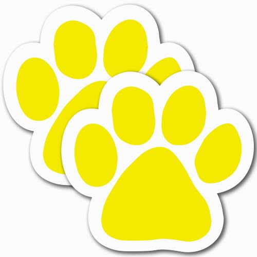 Image of Yellow Pawprint Car Magnet 5 Inch 2 Pack, Dog Lover Gift, Made in USA | Heavy duty magnetic decal for car, truck, SUV or fridge, full color UV printed