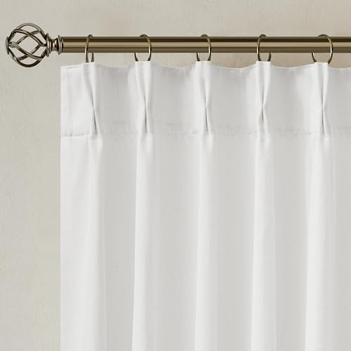 Image of Ivory White Pinch Pleated Semi Sheer Linen Curtains 72 Inch Long
