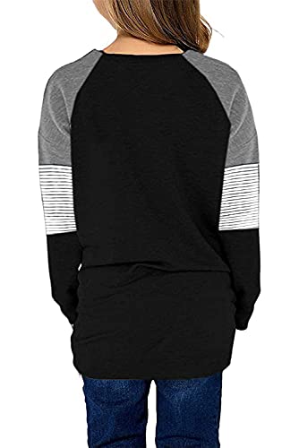 Image of SELINK Girls Big Kids Long Sleeve Striped Color Block Pocket Tees | Casual Loose Fit With Side Pockets,Soft Stretch Polyester Blend For Big Girls Daily&Back To School Wear