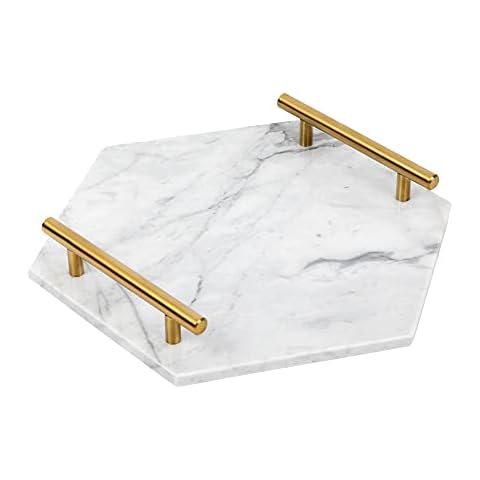 Bandeja de mármol dorada con asas hexagonal Cover