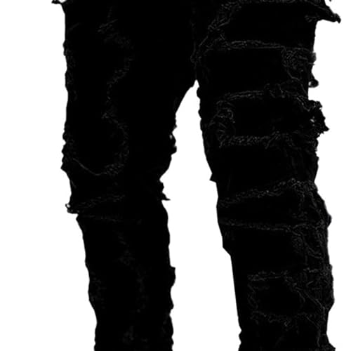 Ripped Jeans Men Slim Fit Pink Skinny Denim Pants Stacked Style Casual Streetwear Distressed3