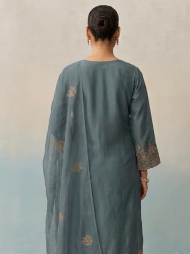 Image of Royal Export Women's Kurta Set | Viscose Silk Floral Embroidered Straight Kurta Pant Dupatta Set Kurta Sets for Women | Ladies Kurta Set