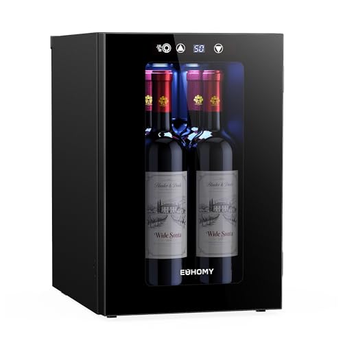 EUHOMY 18L Freestanding Counter-top Wine Fridge Mini Fridge, 4 Bottle and 6 Can Wine Cooler for Red...