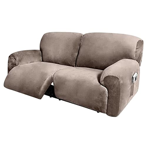 Fundas para sofá reclinable de 2 plazas, Terciopelo elástico, 6 Piezas, Extra Anchas (75-100 cm), con Bolsillo Lateral, Gruesas, Suaves y Lavables Proteger tu sofá reclinable