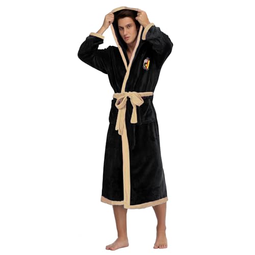 RONGTAI Hooded Mens Plush Long Robe Soft and Warm Full Length Fleece Bathrobe for Home Leisure