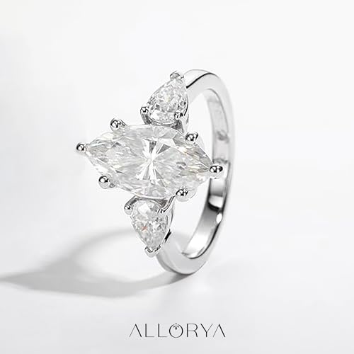 925 Sterling Silver 3 Stone Engagement Ring for Women with 3.50 ctw, Marquise (3.00 CT) & Pear (0.50 CT) Lab Grown White Diamond or Cubic Zirconia2