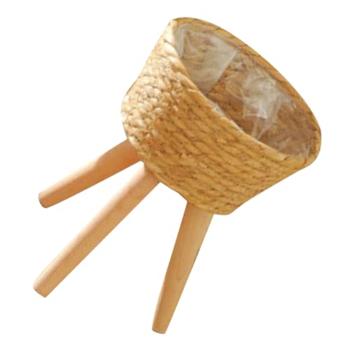 FUNOMOCYA Floor Planter Woven Wicker Basket Flower Stand Indoor Plant Base Simple Rattan Plant Stand Wooden Flower Stool