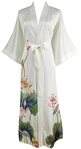 Ledamon Women's Kimono Long Robe - Classic Floral Bathrobe Nightgown