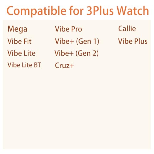Compatible with 3Plus Smartwatch Bands, Silicone band with Metal Buckle Compatible with 3Plus Mega / Callie / Vibe Fit / Vibe Plus / Vibe + / Vibe+ (Gen 2) / Vibe Lite / Vibe Lite BT / Vibe Pro / Cruz Smartwatch