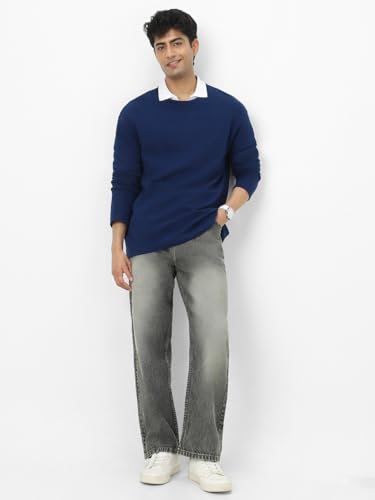 Image of Urbano Fashion Men's Textured Round Neck Oversized Full Sleeve Cotton T-Shirt