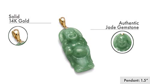 Belacqua Natural Buddha Jade Pendant Necklace for Women | 14K Yellow Gold 18" Rope Chain With Spring Ring Clasp | Jewelry for Her | Gift Box Included2