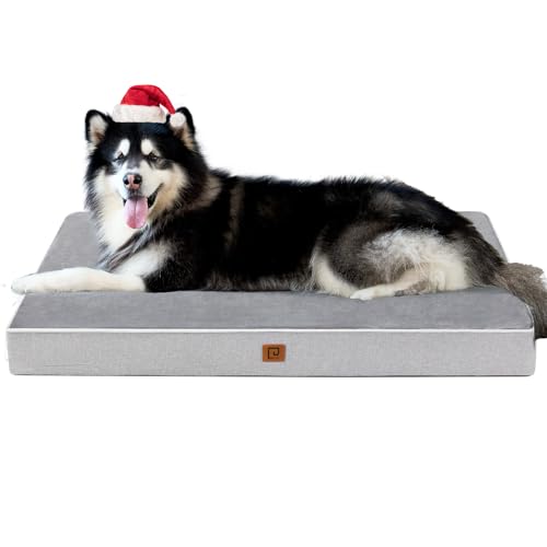EHEYCIGA Waterproof Dog Bed Orthopedic 47'x29', Memory Foam Pet Bed for XXLarge Dog Bed, Washable Pet Mat with Removable Cover, Grey