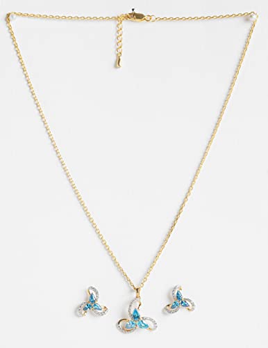 Image of CLARA 925 Sterling Silver Melba Pendant Earring Chain Jewellery Set | Gold Rhodium Plated, Swiss Zirconia | Gift for Women & Girls