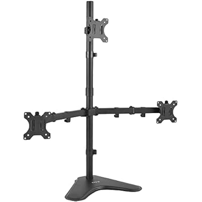 VIVO Triple LCD LED Computer Monitor Desk Stand, Free Standing Heavy Duty Fully Adjustable Mount for 3 Screens up to 30 inches STAND-V003E