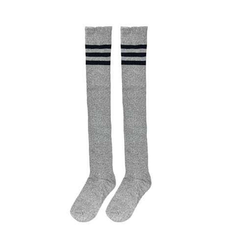 Image of Bestjybt Women Thigh High Socks Cotton Warm Striped Over Knee High Socks | Well-made Not Sheer Thick Leg Warmers Long Knee High Boot Socks Comfortable Thigh-friendly Stay up Fit Well