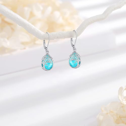 Tree of Life/Cat/Turtle/Butterfly/Flower/Celtic/Turquoise/Moonstone Dangle Earrings for Women Sterling Silver Cute Animals Drop Earrings Jewelry Gifts2