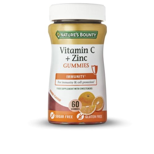 Natures Bounty Vitamin C and Zinc Gummies Pack of 60 Gummies 30 Day Supply Immune Support and Cell Protection - Antioxidant Supplement - Gluten Free and Natural Colours