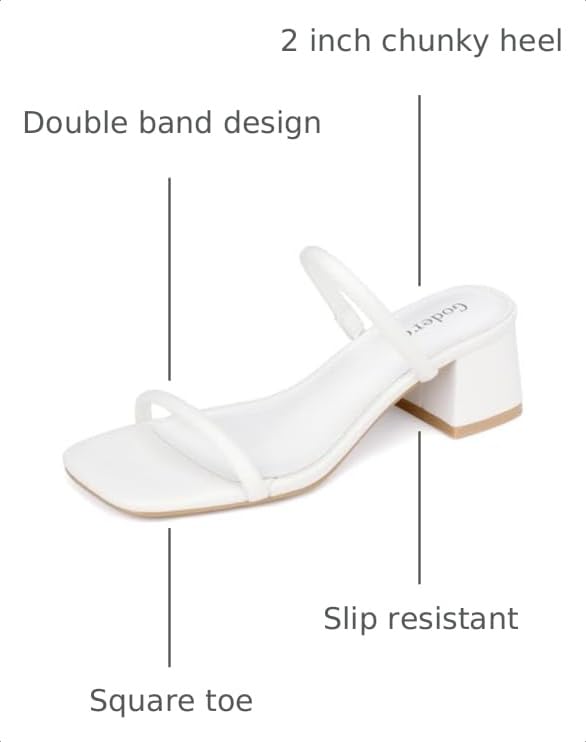 Image of Goderci Women's Chunky Block Low Heeled Sandals | 2 Strap, Square Open Toe, Slip On, Mule Heels