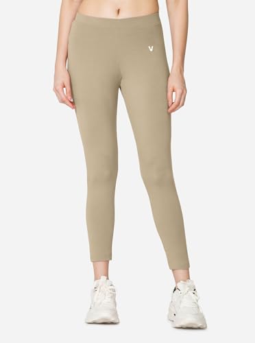 Image of VSTAR PL02 Women Ankle Length Stretchable Slim Fit Leggings with Secured Side Pocket | Moisture-Wicking | Soft Waistband & Cotton-Elastane Fabric | S | Beige