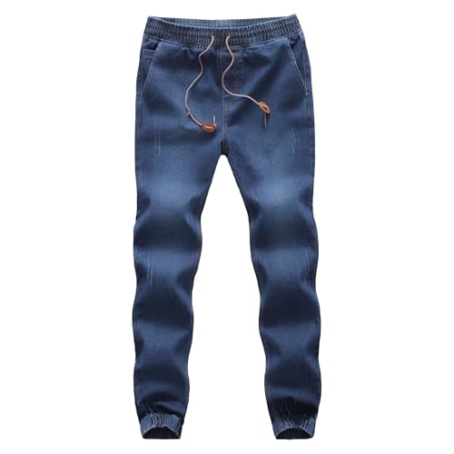 Jogger Pants for Men Lightweight Denim Elastic Waist Drawstring Casual Jeans Stretch Work Pants