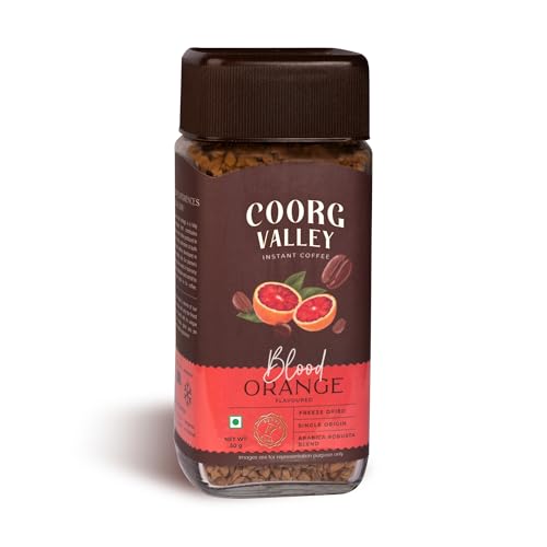 Image of Coorg Valley Blood Orange Instant Coffee 100g | Flavoured Coffee | Premium Blend of Robusta & Arabica | Freeze Dried | Make Cafe Style Hot & Cold Coffee at Home