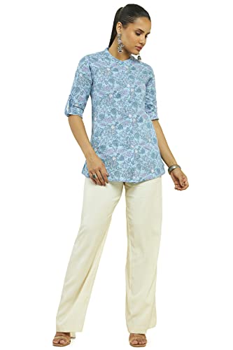 Image of Soch Women Blue Cotton Printed Tunic