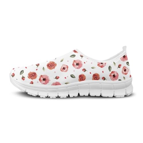 Flowers Print Women Slip On Low Top Casual Loafers Comfortable Travel Walking Shoes Non Slip Sports Mesh Running Sneakers US 5-13 for Winter2