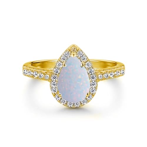 Opal Engagement Rings for Women, 1.0 Carat Center Pear/Heart/Oval/Round/Halo Cut Opal Engagement Ring Moissanite Rings Wedding Rings Promise Ring for Her 10K 14K 18K Solid Gold Platinum Plated Silver3