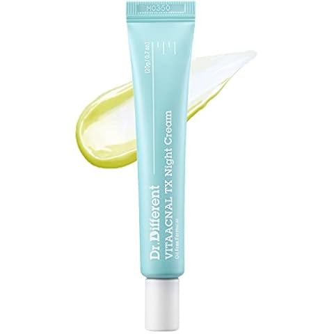 Dr. Different VITAACNAL TX Night Cream for Face - Soothing & Nourishing Retinal Sebum Control Night Cream For Acne-Prone Skin - Blackheads Care Oil-Free Treatment Removes Dead Skin Cells 0.7oz. Cover