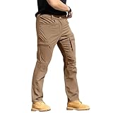 GOFULY Tactical Cargo Pants for Men Baggy Waterproof Construction Hiking Pants Men with Multi Pockets Stretch Ripstop Hunting Trousers Solid Fashion Outfits Khaki S