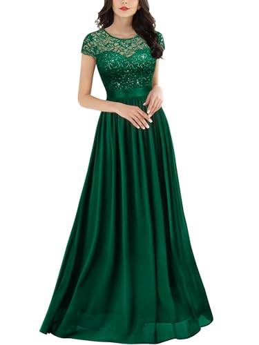 Miusol Women's Classy Scoop Neck Sequin Lace Contrast Bridesmaid Party Maxi Dress (Medium, Dark...