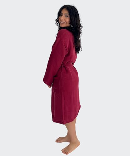 Image of Muslin Bathrobe - Cotton Gauze Robe for Women and Men - Lightweight Breathable Summer Kimono - Boho Spa /Maternity Robe