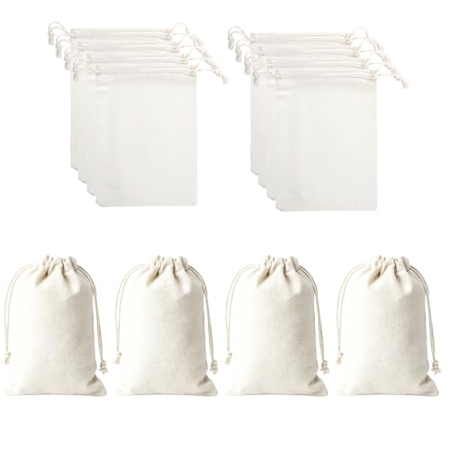 OFFASST 12 Stück 10x15cm Baumwollsäckchen zum Befüllen mit Zugband kleine Stoffbeutel DIY Geschenksäckchen für Hochzeit Kindergeburtstag Adventskaloder