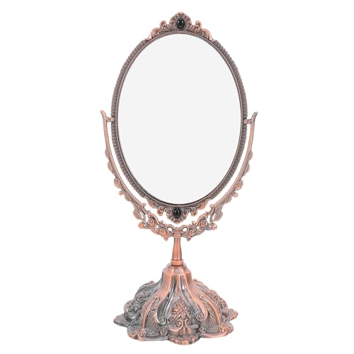 GETAJGHSD Espejo de Aleación de Zinc y Vidrio de Doble Cara de Maquillaje Vintage con Soporte Giratorio Estilo Clásico Retro para Escritorio y Uso en Dormitorio para Mujeres y Niñas